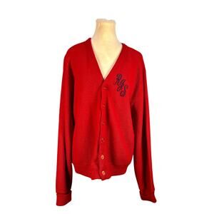 Vintage 60s 70s Lord Clayton Scarlet Red Grandpa Initial Cardigan Golf Sweater L